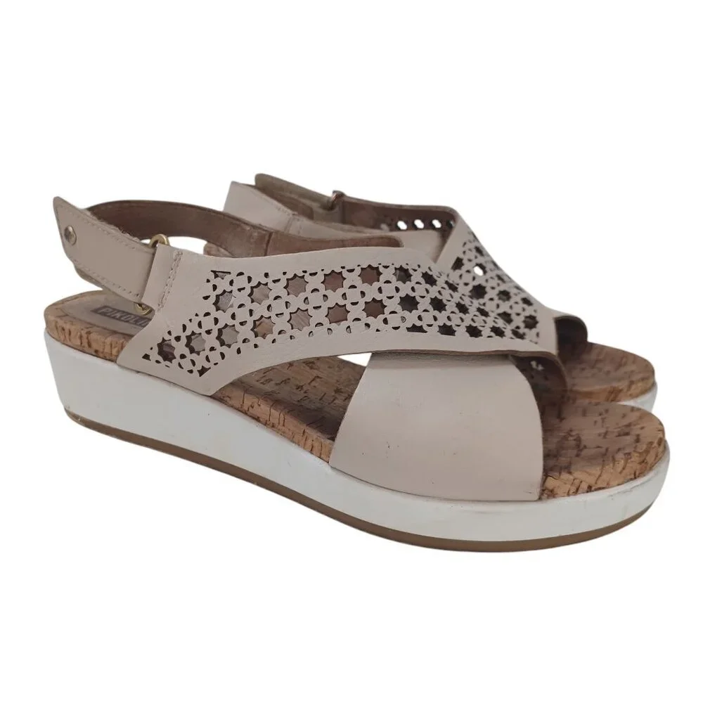 Pikolinos Wedge Sandals Neutral Beige Adjustable Womens US 10 or 40